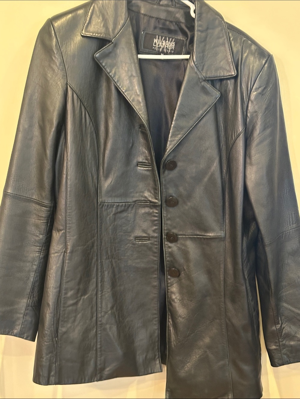 Wilsons Leather Women’s Black Leather Button-Front Blazer